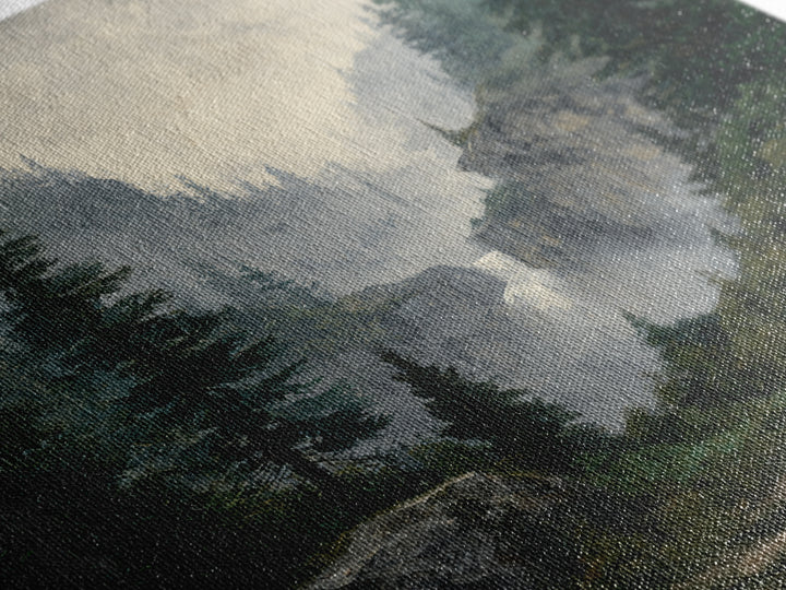 Waterfall Hidden in Dense Forest Framed Canvas Print, Landscape Art, Decor, Living Room Decor, Oil Painting, Horizon, LAN-1x1-12