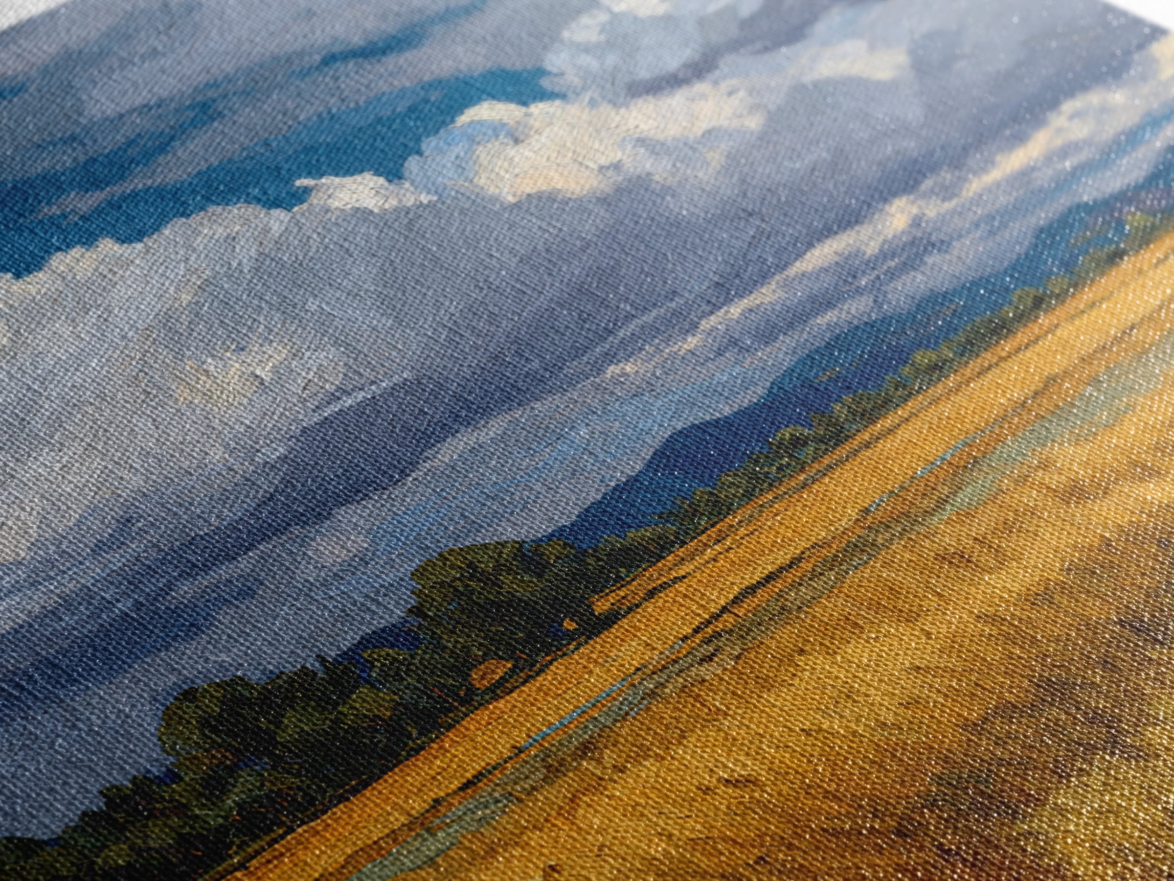 Golden Wheat Field Beneath Huge Clouds Framed Canvas Print, Landscape Art, Decor, Living Room Decor, Oil Painting, Horizon, LAN-1x1-48
