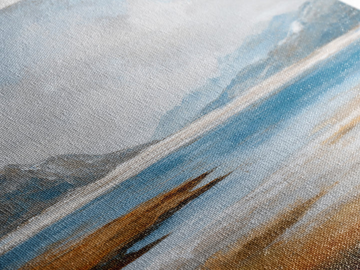 Fjord Landscape with Icy Blue Water Framed Canvas Print, Landscape Art, Neutral Decor, Living Room Decor, Oil Painting, Horizon, LAN-1x1-63