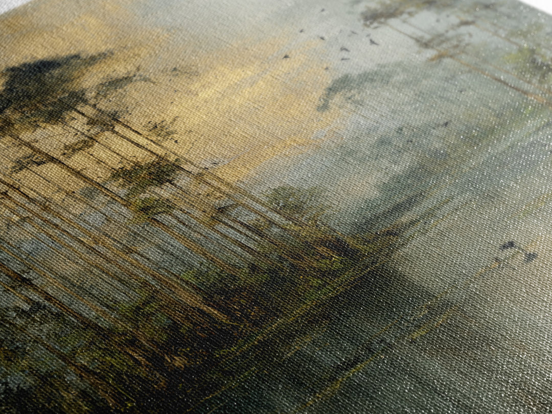 Misty Cypress Swamp Framed Canvas Print, Landscape Art, Living Room Wall Art, Living Room Decor, Oil Painting, Horizon, LAN-1x1-70