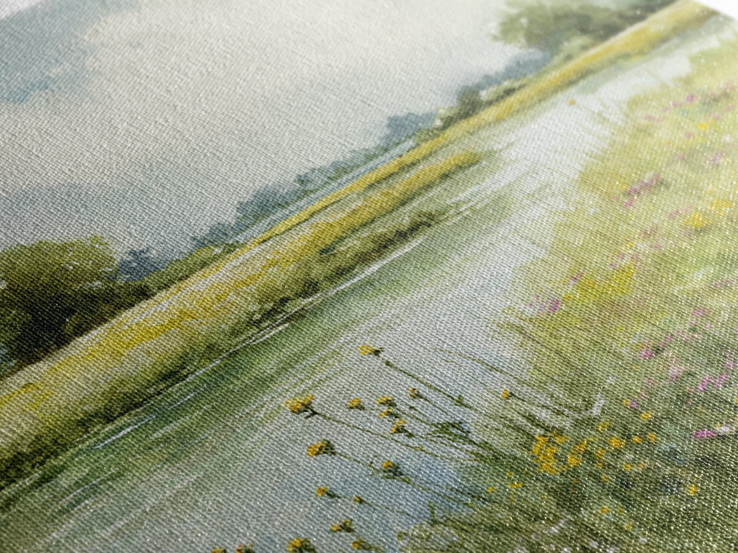 Sunlit Meadow with Wildflowers Canvas Print, Landscape Art, Minimalist Decor, Living Room Decor, Oil Painting, Horizon, LAN-1x1-85