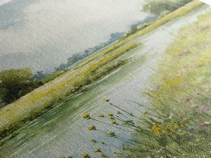 Sunlit Meadow with Wildflowers Canvas Print, Landscape Art, Minimalist Decor, Living Room Decor, Oil Painting, Horizon, LAN-1x1-85