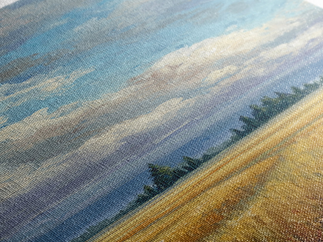 Golden Wheat Field Beneath Huge Clouds Canvas Print, Landscape Art, Wall Art, Living Room Decor, Horizon, Framed Wall Art, LAN-1x3-12
