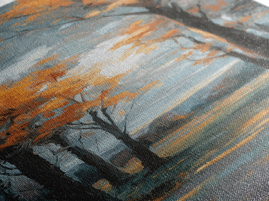 Autumn Forest Path Canvas Print, Landscape Art, Luxury Decor, Living Room Decor, Fine Art, Horizon, Digital Art, LAN-1x3-21