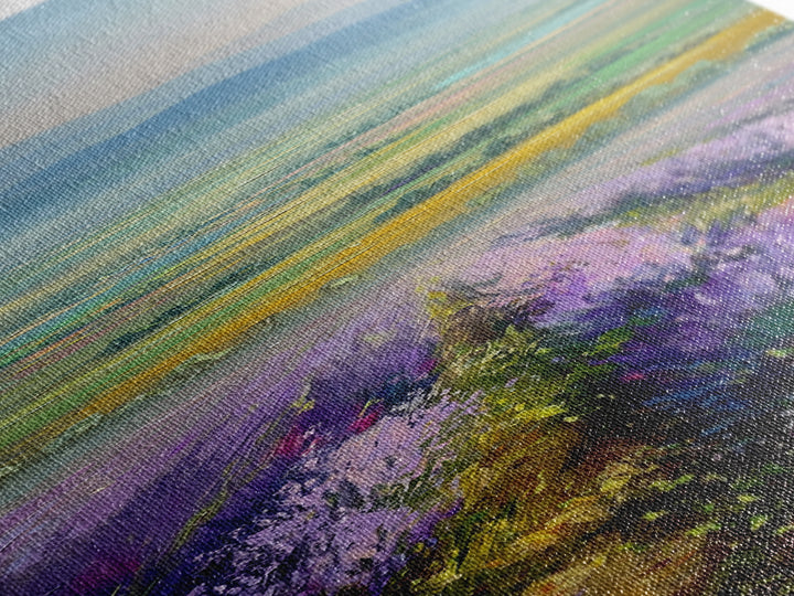 Lavender Field Leading to Distant Hills Canvas Print, Landscape Art, Living Room Wall Art, Living Room Decor, Oil Painting, LAN-1x3-22