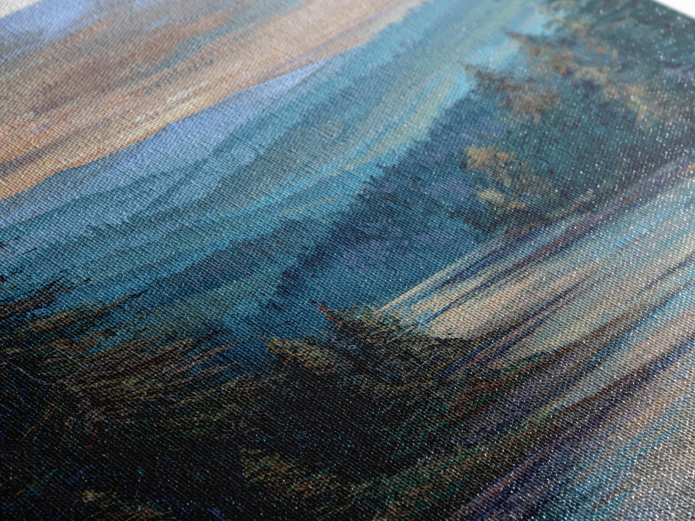 Waterfall Hidden in Dense Forest Framed Canvas Print, Landscape Art, Decor, Living Room Decor, Oil Painting, Horizon, LAN-1x3-24