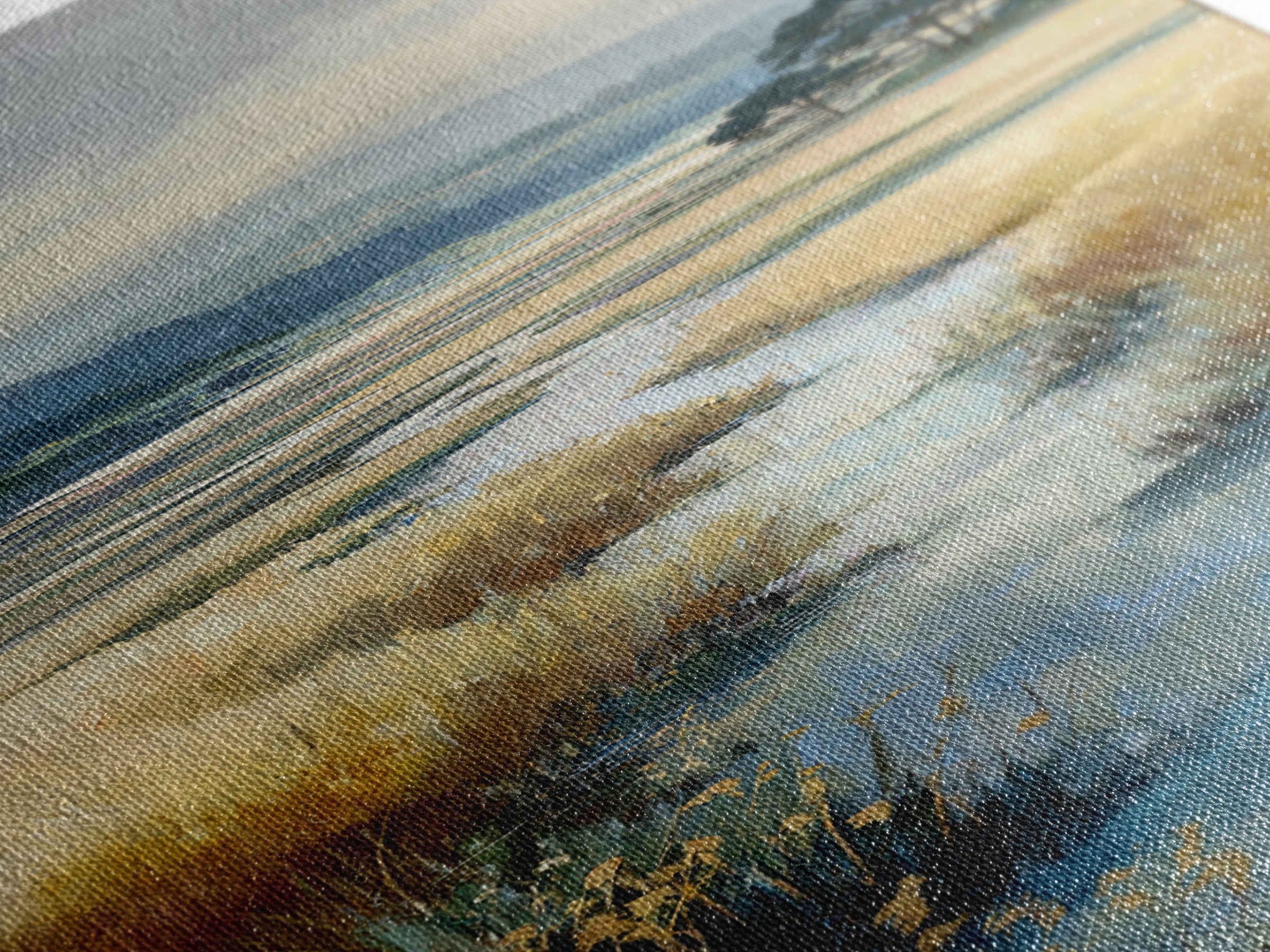 Winding River Through Golden Fields Canvas Print, Landscape Art, Gallery Decor, Living Room Decor, Fine Art, Horizon, LAN-1x3-38