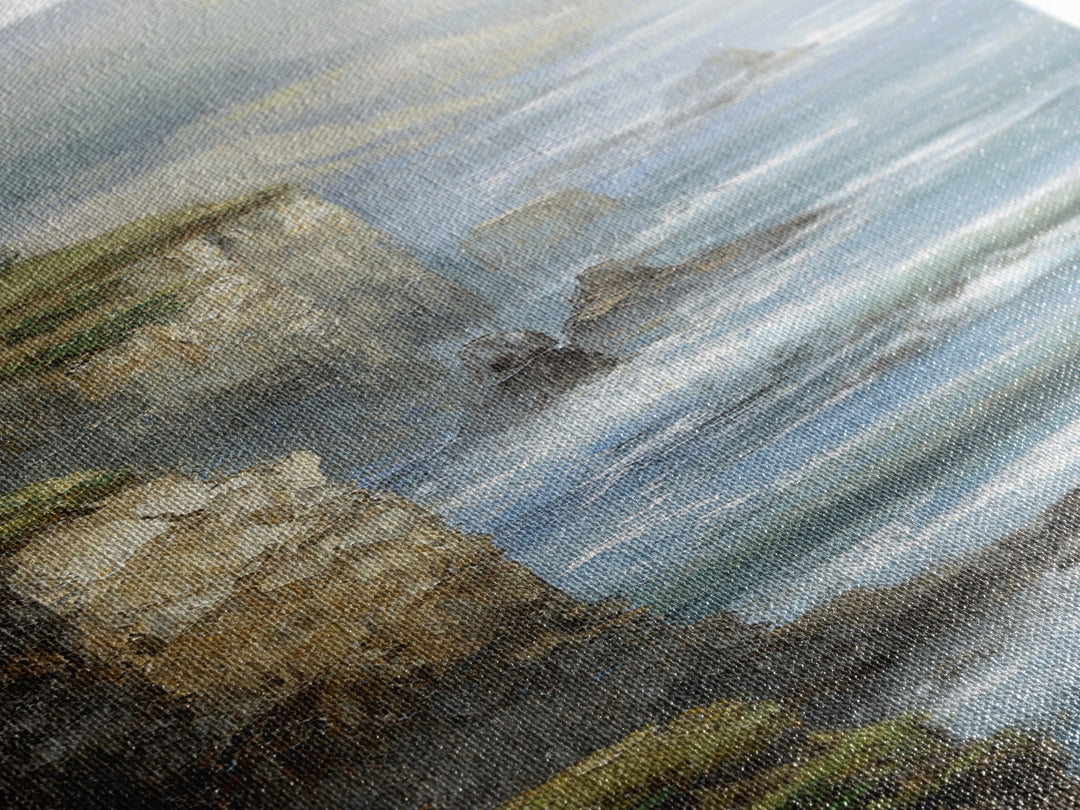 Coastal Cliffs with Crashing Waves Canvas Print, Landscape Art, Printable Wall Art, Living Room Decor, Oil Painting, Horizon, LAN-1x3-44
