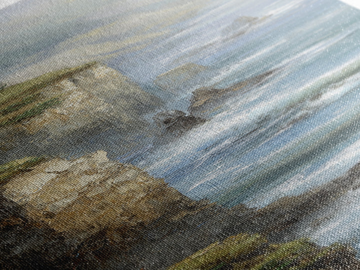 Coastal Cliffs with Crashing Waves Canvas Print, Landscape Art, Printable Wall Art, Living Room Decor, Oil Painting, Horizon, LAN-1x3-44