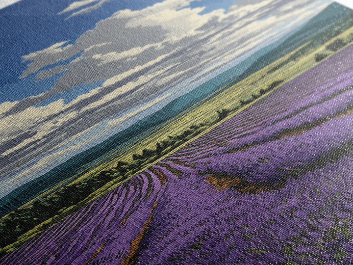 Lavender Field Leading to Distant Hills Framed Canvas Print, Landscape Art, Modern Decor, Living Room Decor, Fine Art, Horizon, LAN-1x3-46
