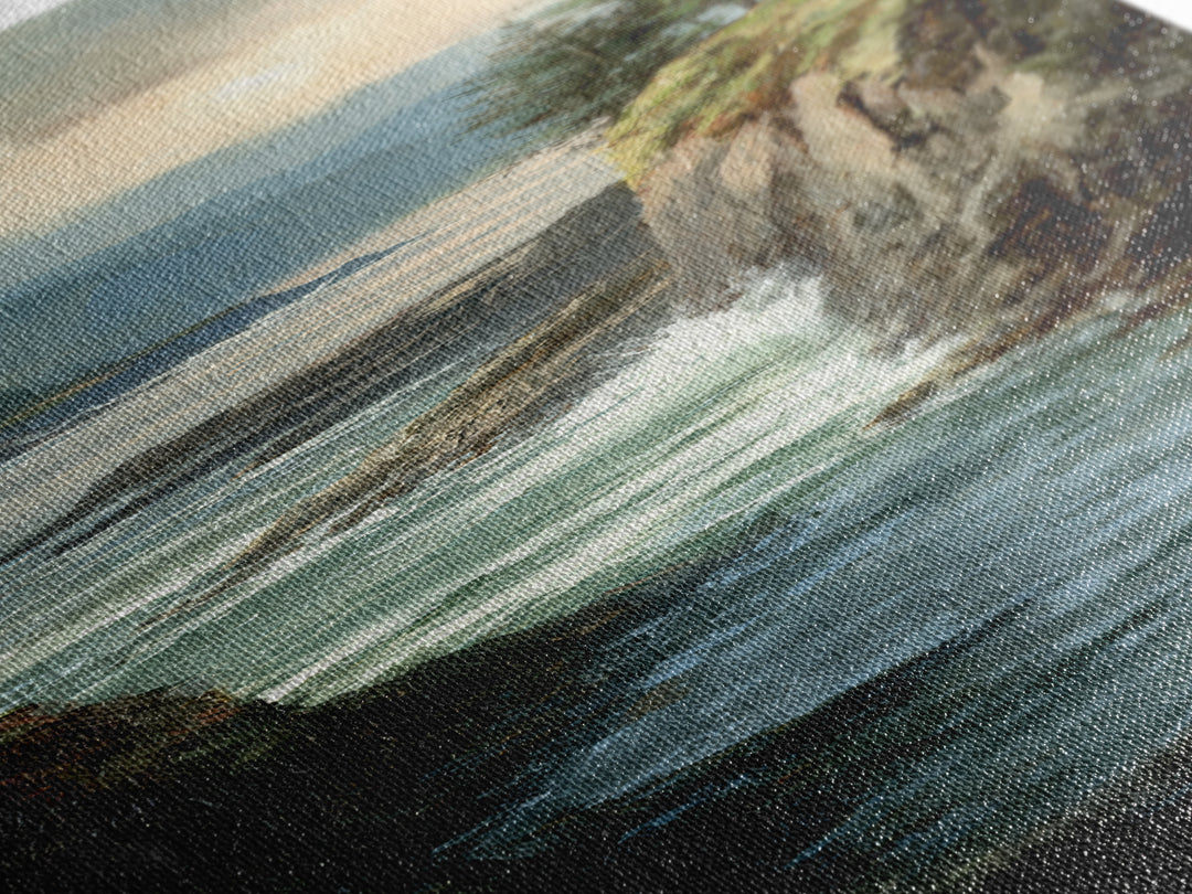 Coastal Cliffs with Crashing Waves Canvas Print, Landscape Art, Boho Wall Art, Living Room Decor, Horizon, Neutral Decor, LAN-1x3-68