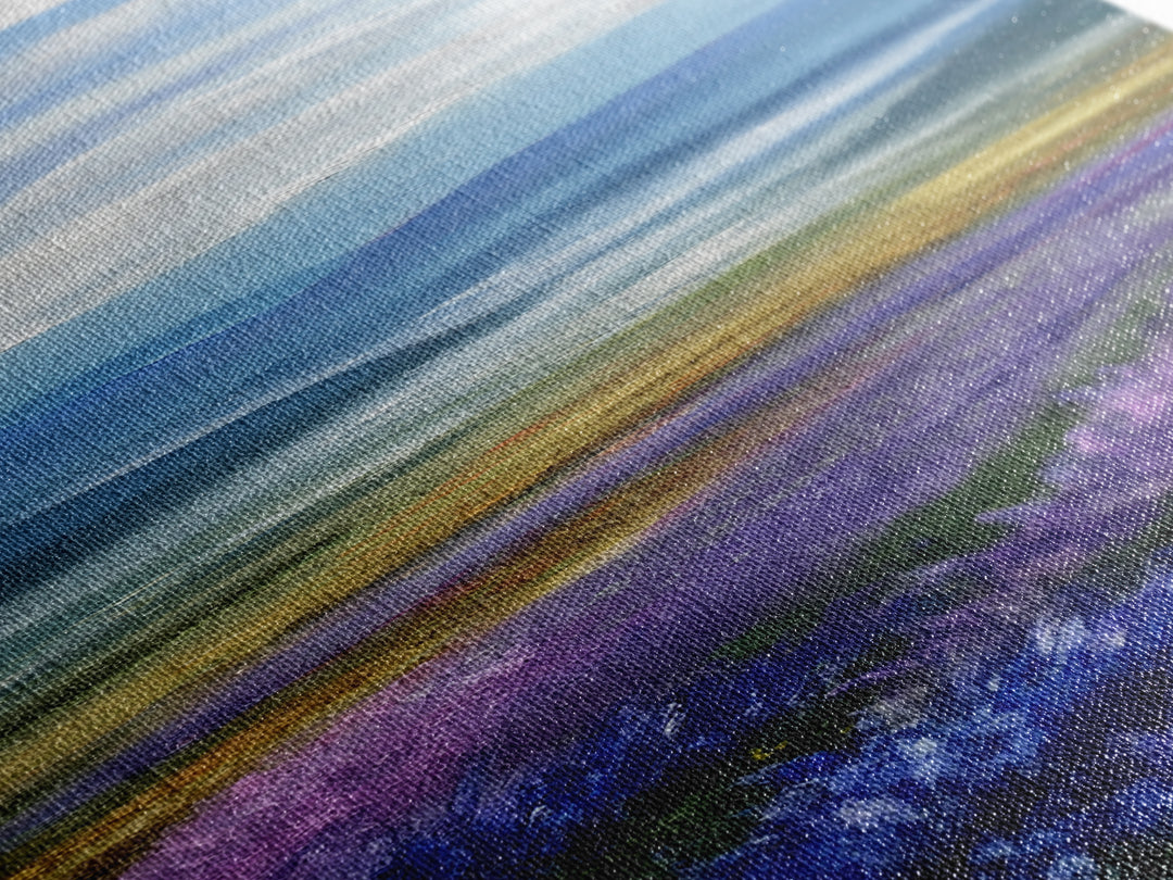 Lavender Field Leading to Distant Hills Framed Canvas Print, Landscape Art, Modern Decor, Living Room Decor, Fine Art, Horizon, LAN-1x3-70