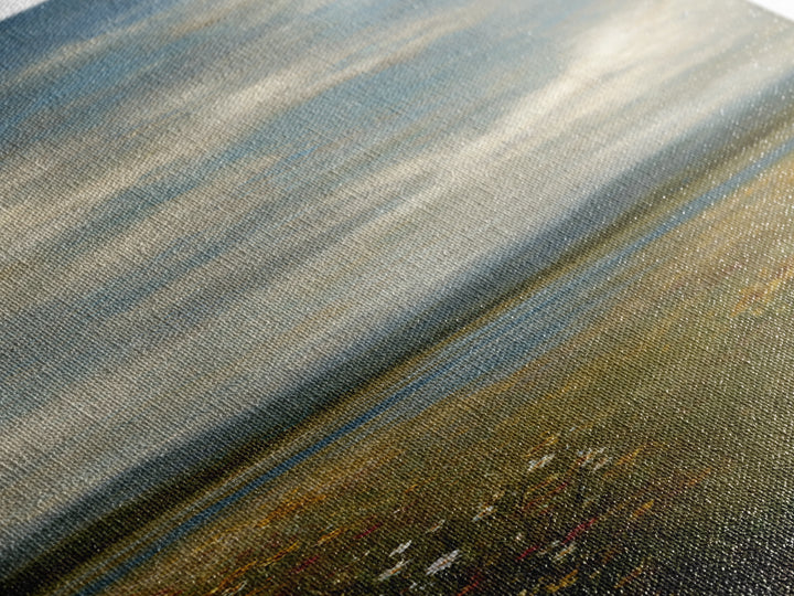 Sunlit Meadow with Wildflowers Canvas Print, Landscape Art, Framed Wall Art, Living Room Decor, Oil Painting, Horizon, LAN-1x3-73
