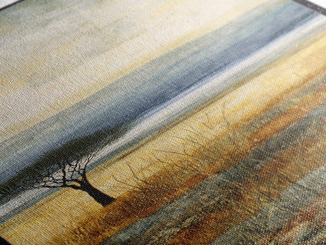 Wide Savanna with Acacia Silhouette Framed Canvas Print, Landscape Art, Living Room Wall Art, Living Room Decor, Oil Painting, LAN-1x3-79