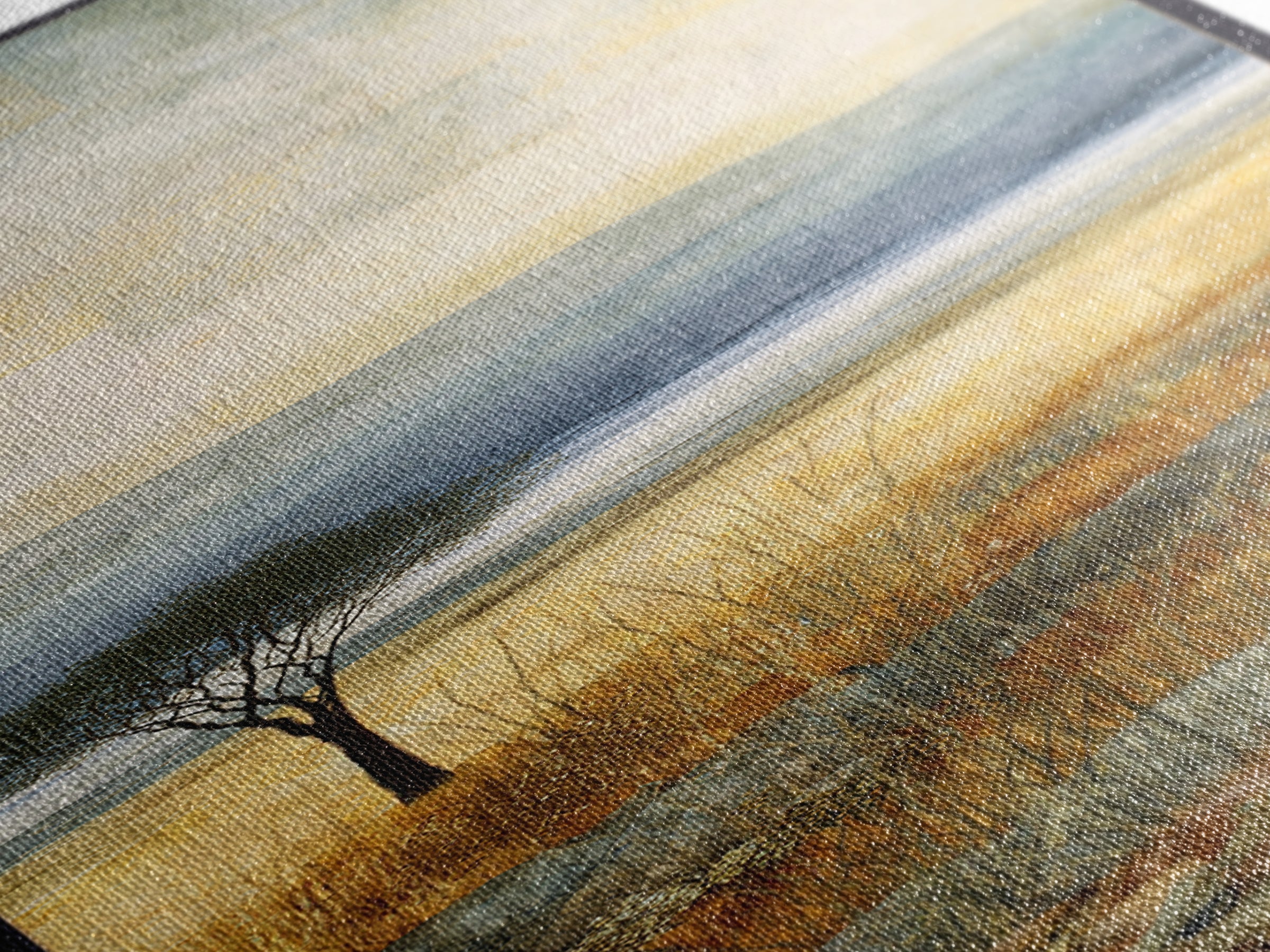 Wide Savanna with Acacia Silhouette Framed Canvas Print, Landscape Art, Living Room Wall Art, Living Room Decor, Oil Painting, LAN-1x3-79