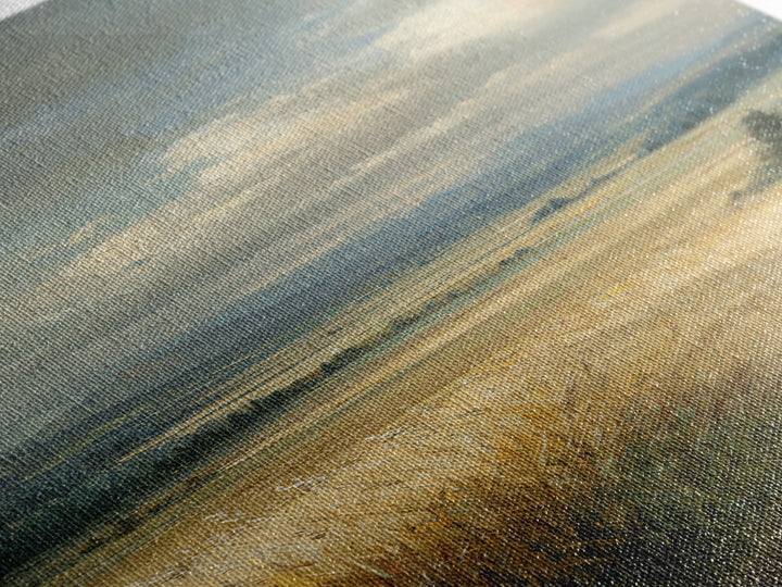 Golden Wheat Field Beneath Huge Clouds Framed Canvas Print, Landscape Art, Living Room Decor, Oil Painting, Horizon, Modern Art, LAN-1x3-84