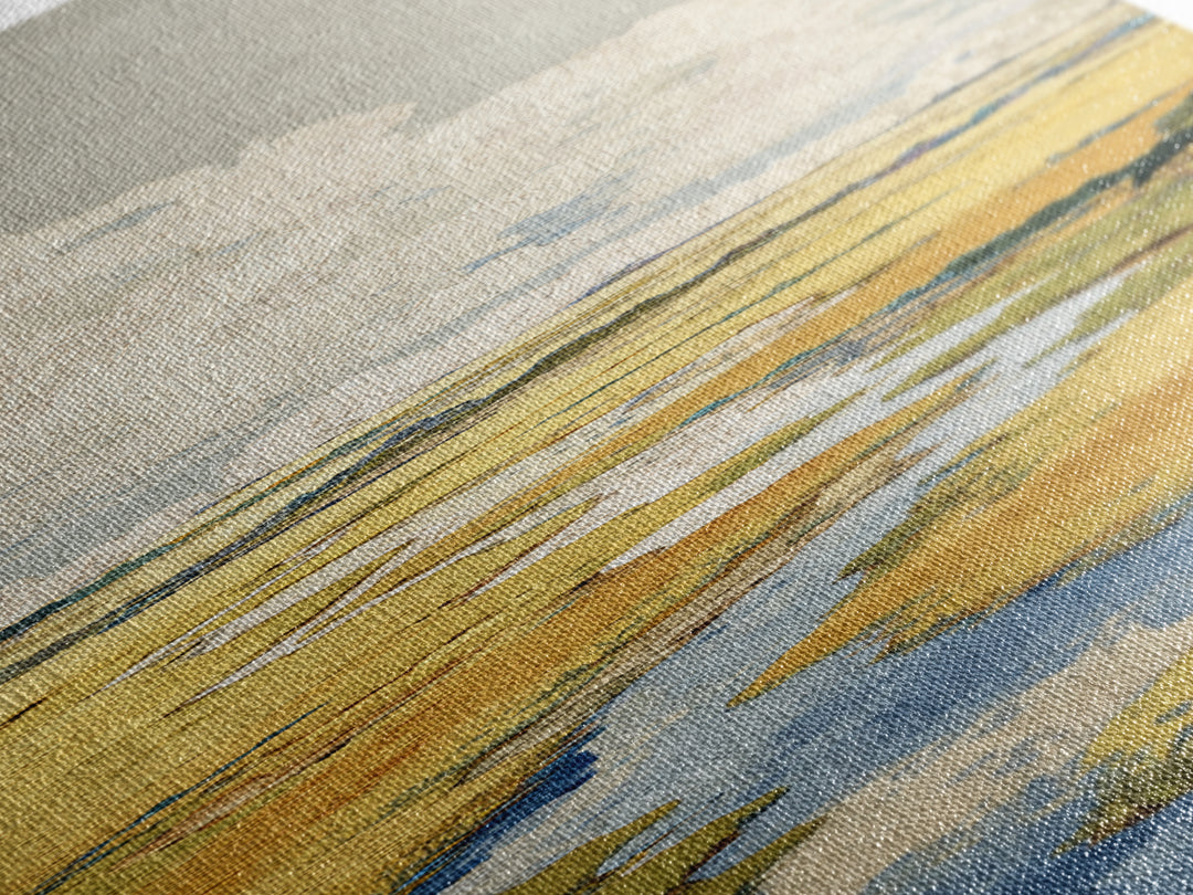Winding River Through Golden Fields Canvas Print, Landscape Art, Contemporary Art, Living Room Decor, Fine Art, Horizon, LAN-1x3-86