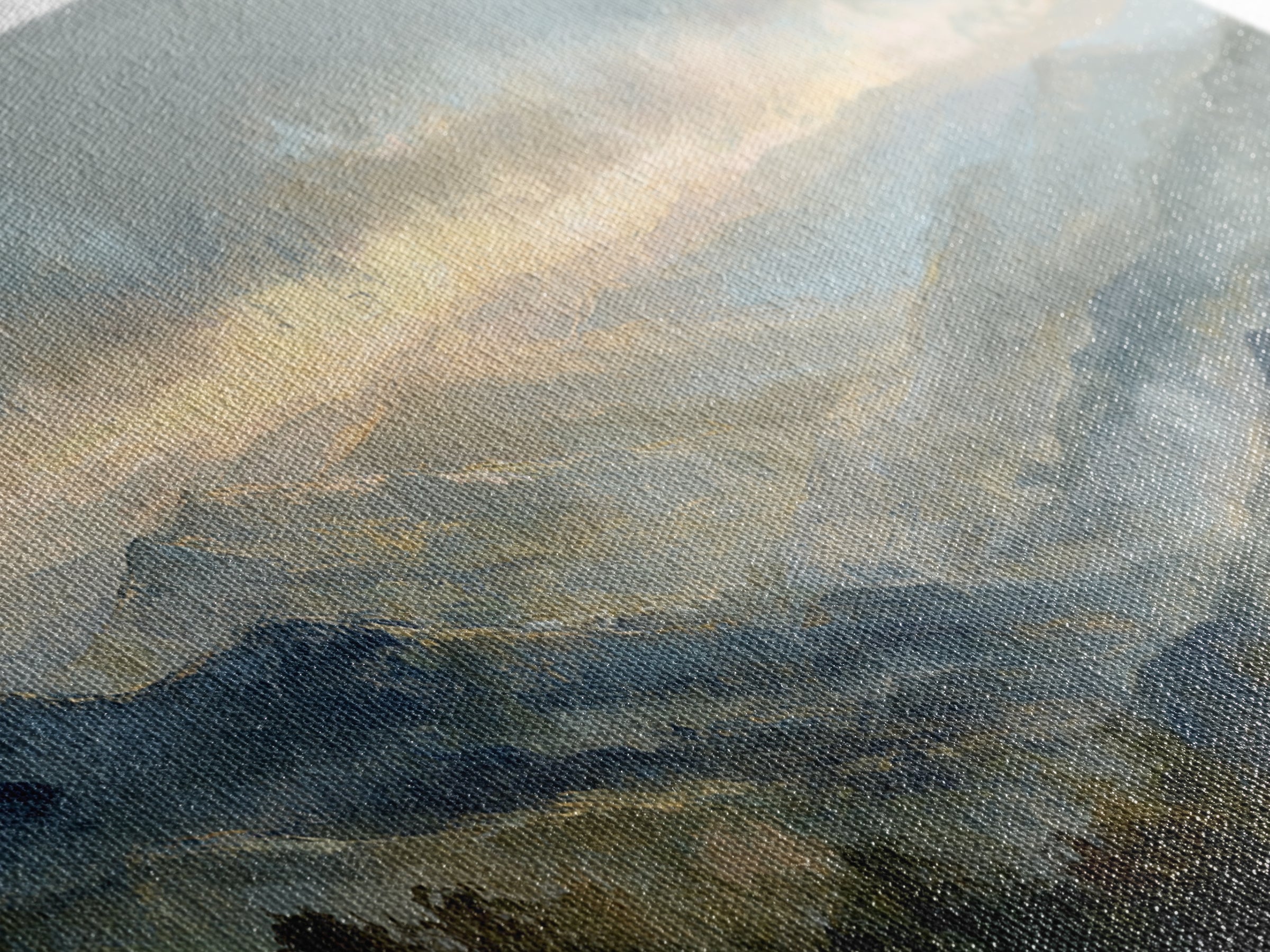 Misty Mountain Valley at Sunrise Canvas Print, Landscape Art, Digital Art, Living Room Decor, Fine Art, Horizon, Boho Wall Art, LAN-2x1-21