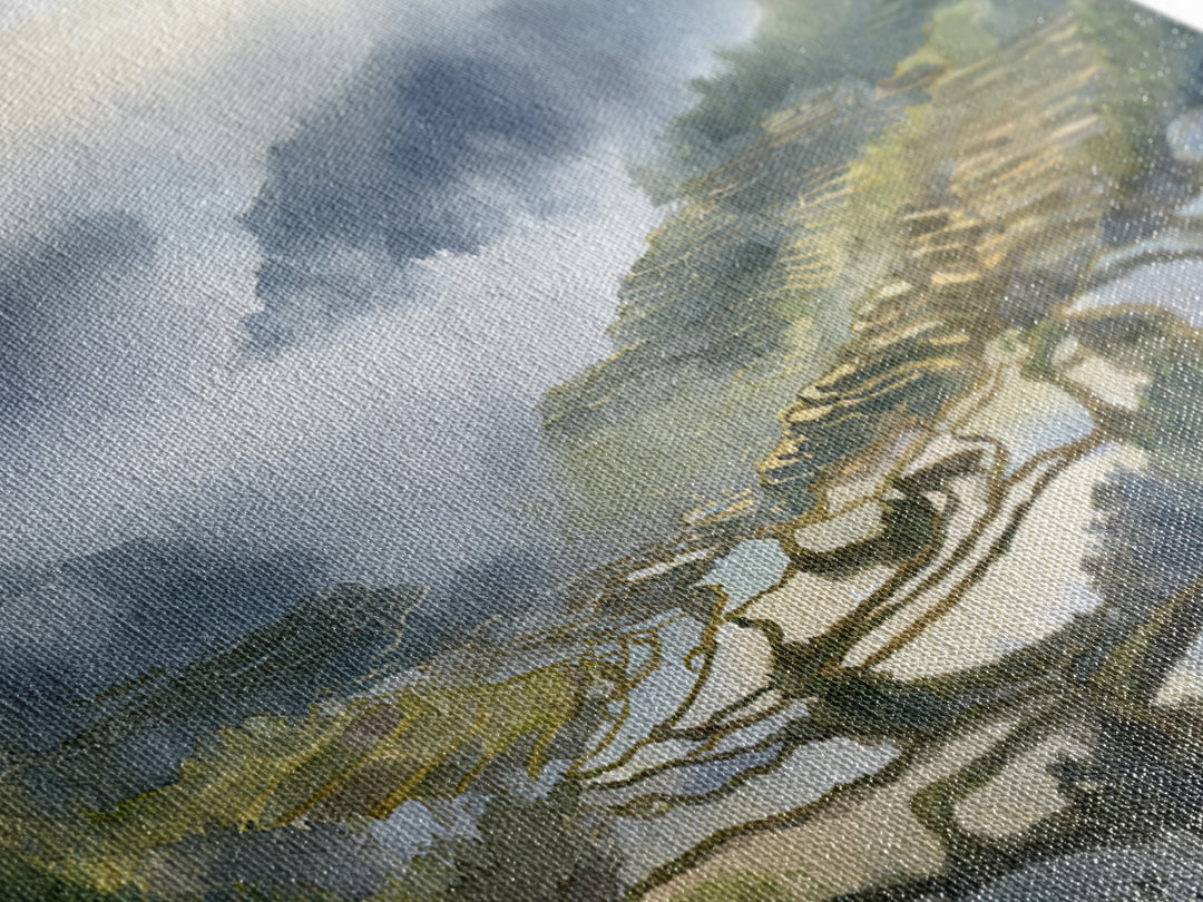 Rice Terraces Glowing Framed Canvas Print, Landscape Art, Luxury Decor, Living Room Decor, Fine Art, Horizon, Digital Art, LAN-2x1-38