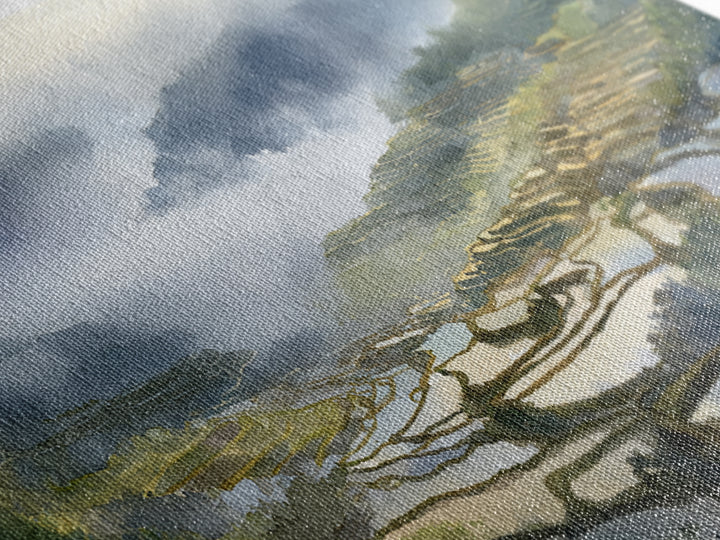 Rice Terraces Glowing Framed Canvas Print, Landscape Art, Luxury Decor, Living Room Decor, Fine Art, Horizon, Digital Art, LAN-2x1-38