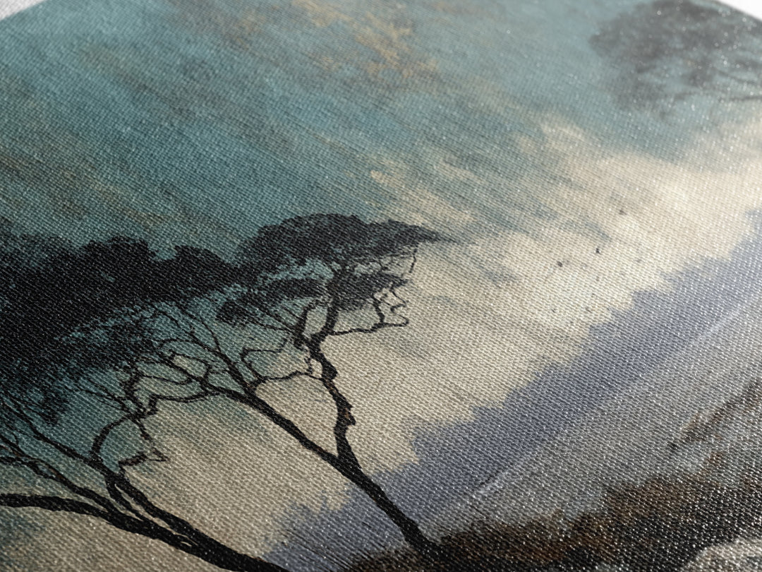 Wide Savanna with Acacia Silhouette Canvas Print, Landscape Art, Digital Art, Living Room Decor, Horizon, Boho Wall Art, LAN-2x1-39