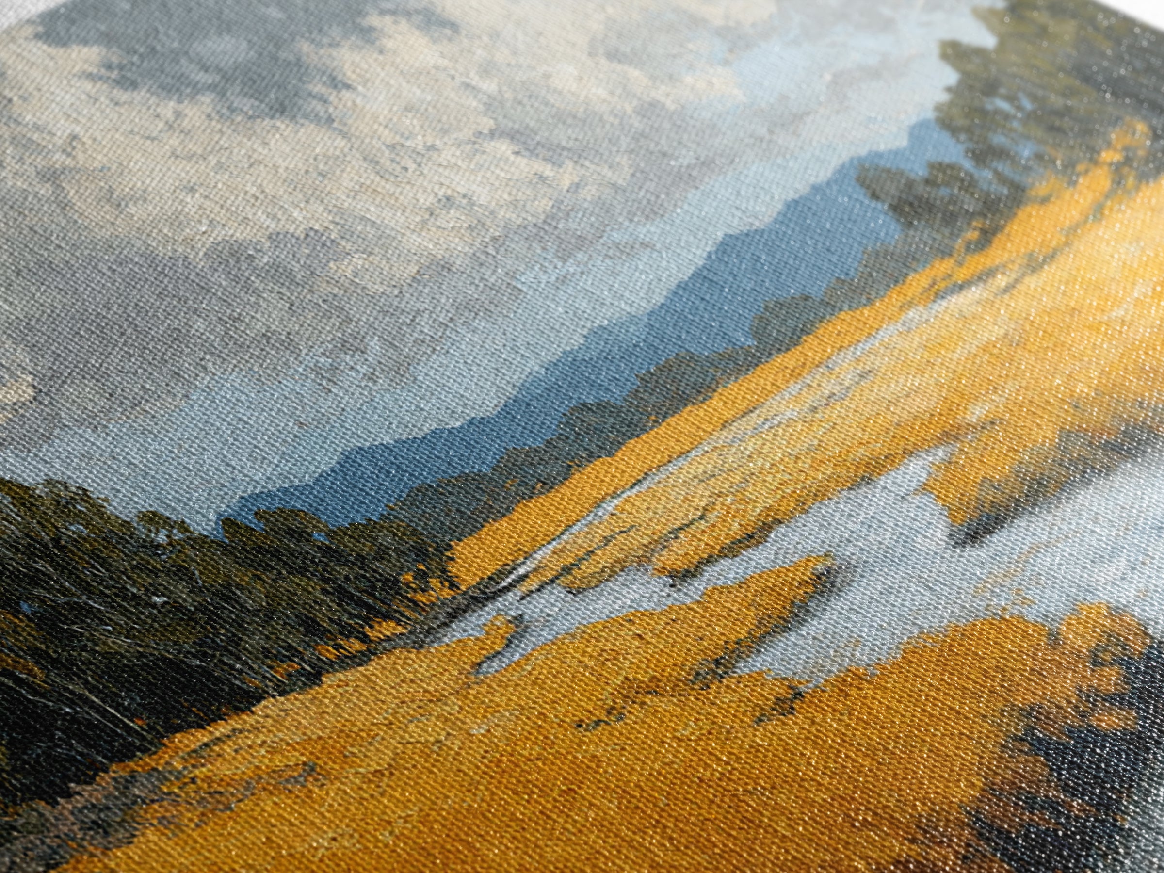 Winding River Through Golden Fields Framed Canvas Print, Landscape Art, Wall Decor, Living Room Decor, Fine Art, Horizon, LAN-2x1-46
