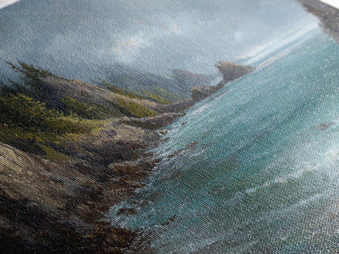 Coastal Cliffs with Crashing Waves Canvas Print, Landscape Art, Art Prints, Living Room Decor, Horizon, Abstract Wall Art, LAN-2x1-52