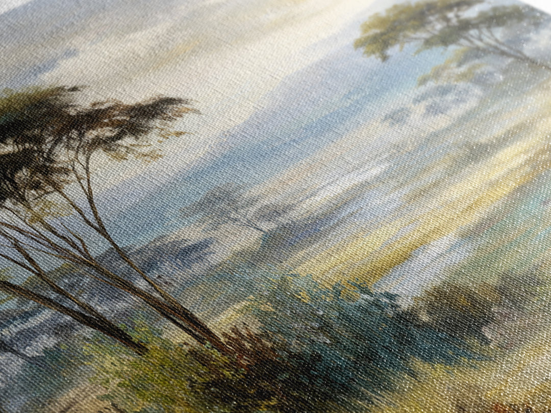Wide Savanna with Acacia Silhouette Canvas Print, Landscape Art, Abstract Wall Art, Living Room Decor, Fine Art, Horizon, LAN-2x1-63