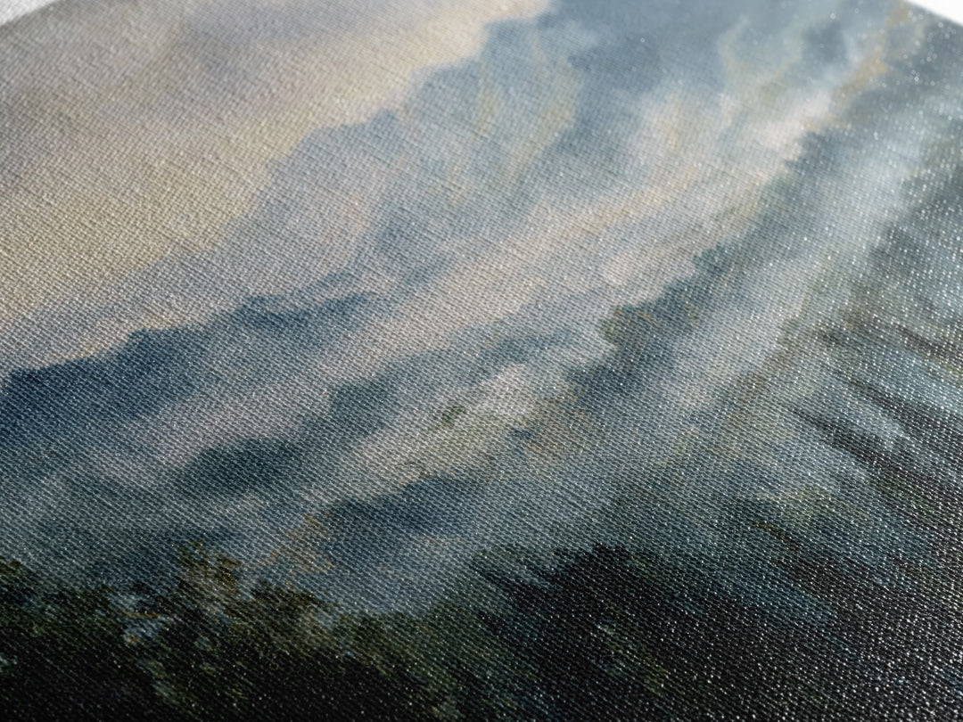 Misty Mountain Valley at Sunrise Canvas Print, Landscape Art, Abstract Wall Art, Living Room Decor, Fine Art, Horizon, LAN-2x1-69
