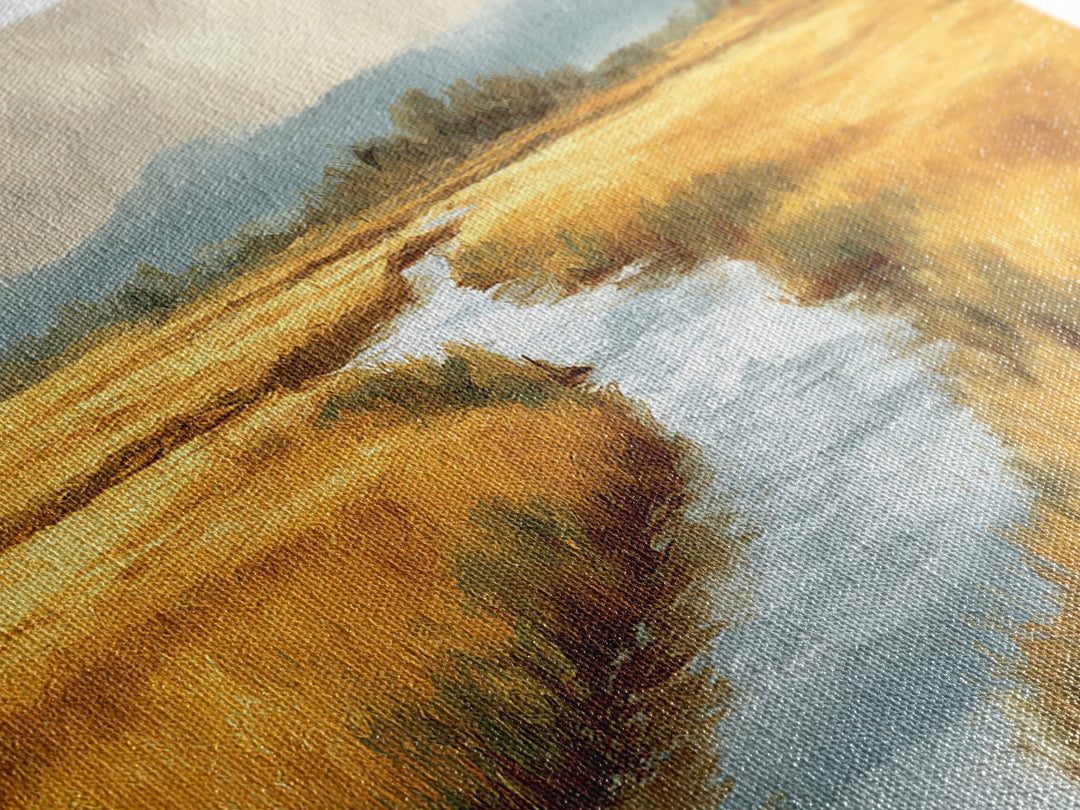 Winding River Through Golden Fields Canvas Print, Landscape Art, Printable Wall Art, Living Room Decor, Oil Painting, Horizon, LAN-2x1-70