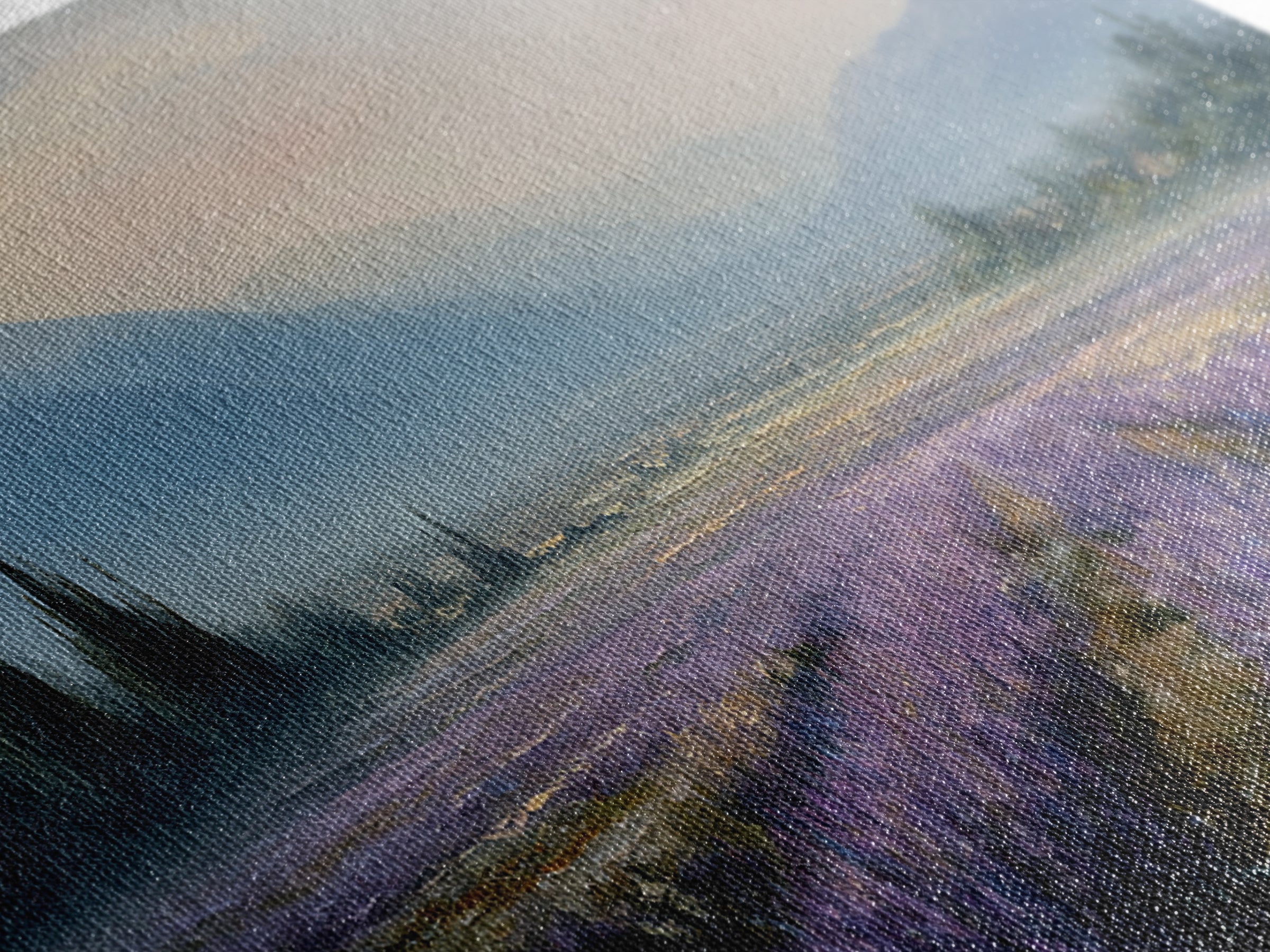 Lavender Field Leading to Distant Hills Canvas Print, Landscape Art, Digital Prints, Living Room Decor, Fine Art, Horizon, LAN-2x1-78