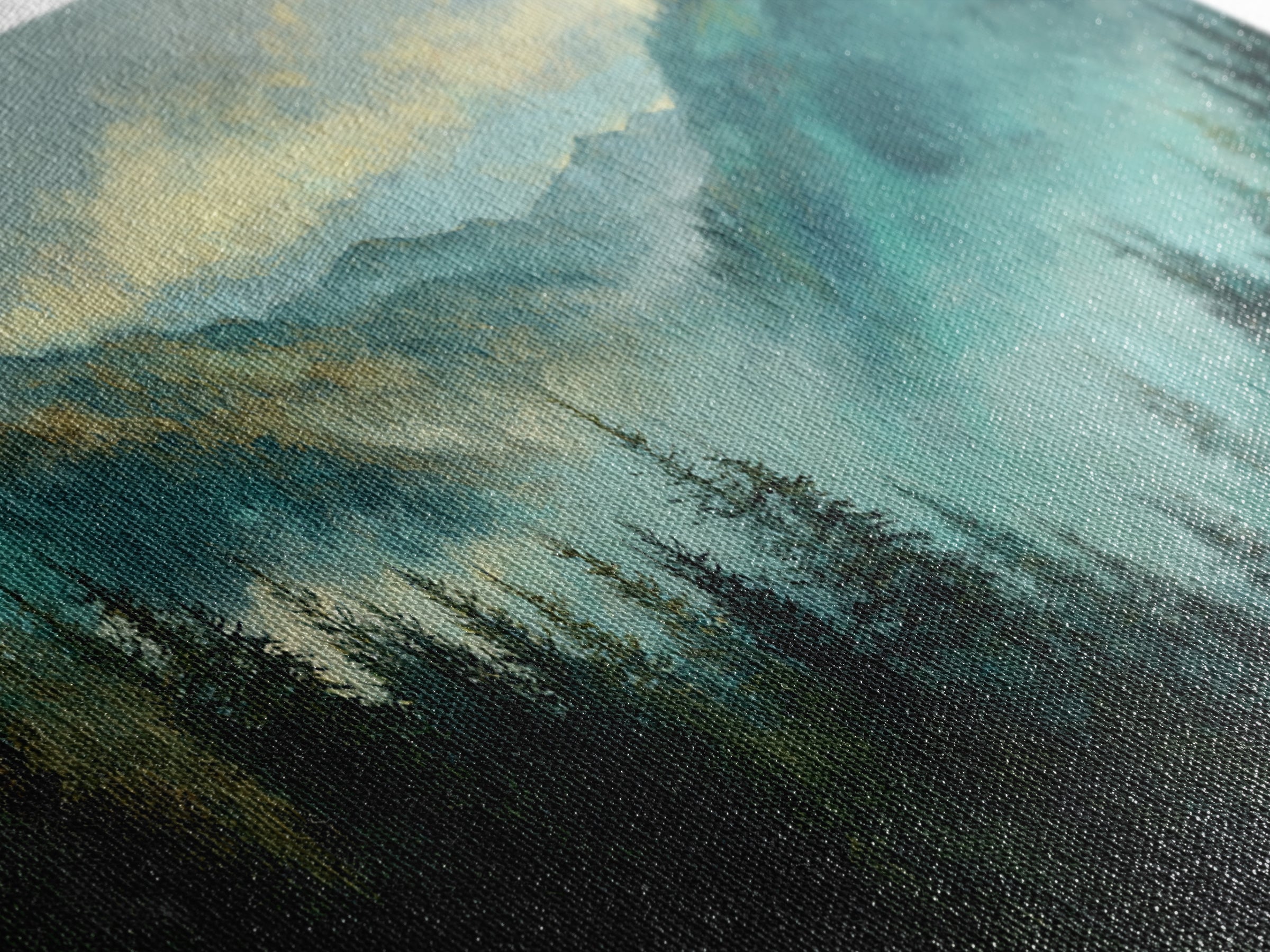 Waterfall Hidden in Dense Forest Framed Canvas Print, Landscape Art, Living Room Decor, Oil Painting, Horizon, Modern Art, LAN-2x1-80