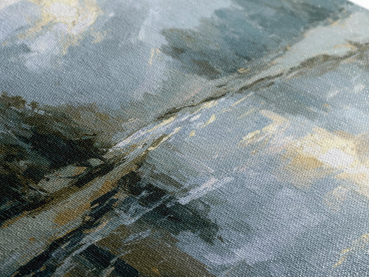 Moonlit River with Silver Reflections Canvas Print, Landscape Art, Living Room Decor, Oil Painting, Horizon, Modern Art, LAN-2x1-89