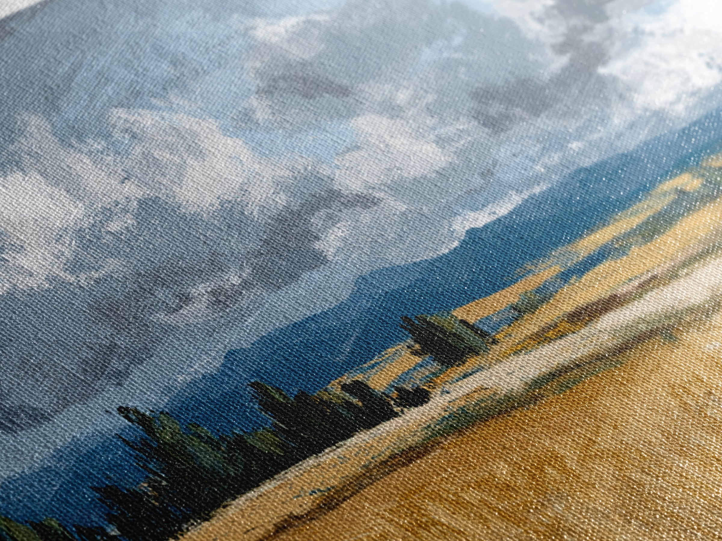 Golden Wheat Field Beneath Huge Clouds Framed Canvas Print, Landscape Art, Digital Print, Living Room Decor, Fine Art, Horizon, LAN-2x1-92