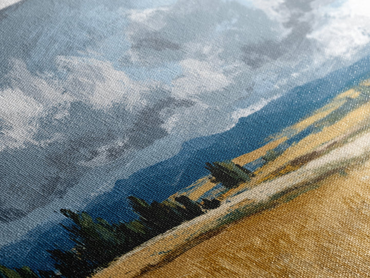 Golden Wheat Field Beneath Huge Clouds Framed Canvas Print, Landscape Art, Digital Print, Living Room Decor, Fine Art, Horizon, LAN-2x1-92