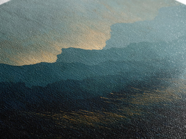 Misty Mountain Valley at Sunrise Canvas Print, Landscape Art, Abstract Wall Art, Living Room Decor, Fine Art, Horizon, LAN-2x1-93