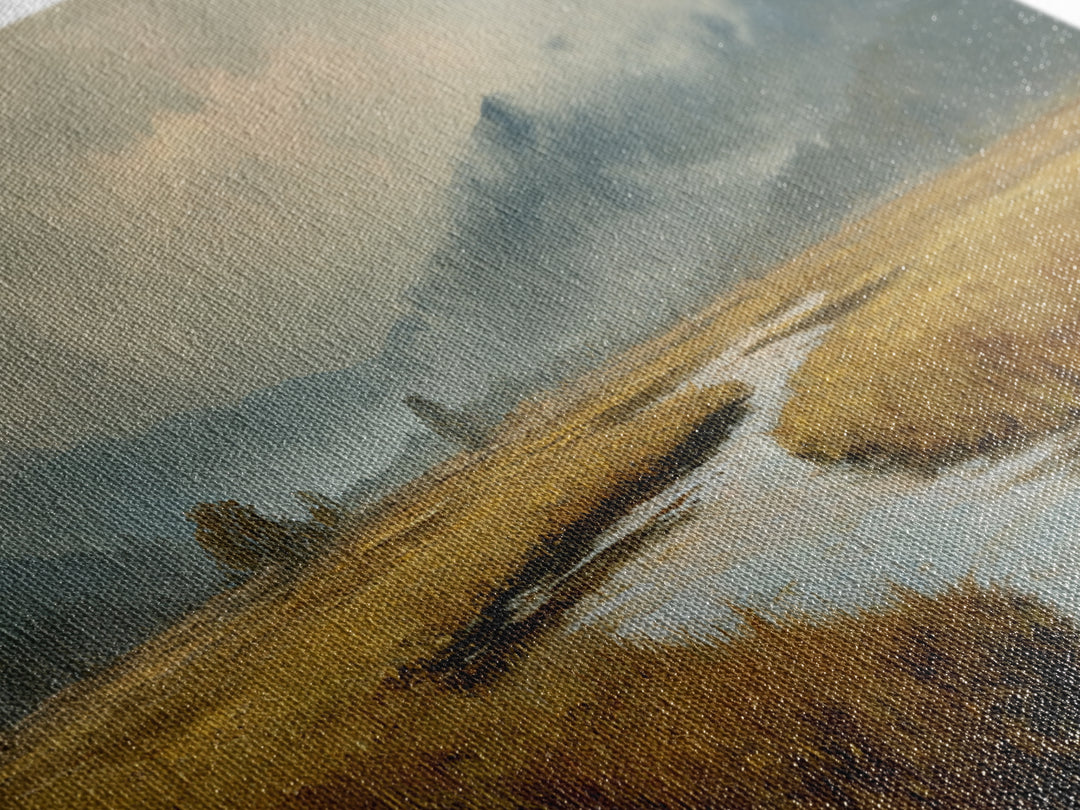 Winding River Through Golden Fields Canvas Print, Landscape Art, Printable Wall Art, Living Room Decor, Oil Painting, Horizon, LAN-2x1-94