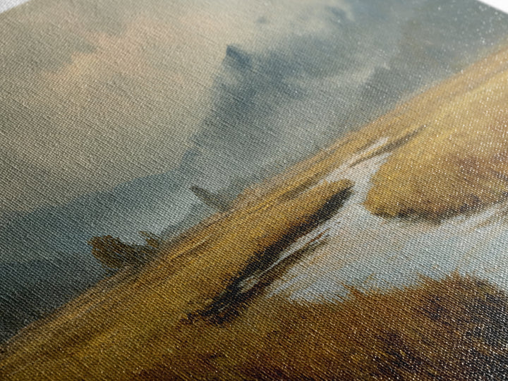 Winding River Through Golden Fields Canvas Print, Landscape Art, Printable Wall Art, Living Room Decor, Oil Painting, Horizon, LAN-2x1-94