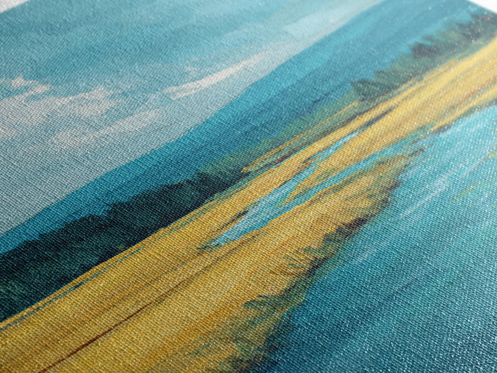 Winding River Through Golden Fields Framed Canvas Print, Landscape Art, Art Prints, Living Room Decor, Fine Art, Horizon, LAN-2x3-34