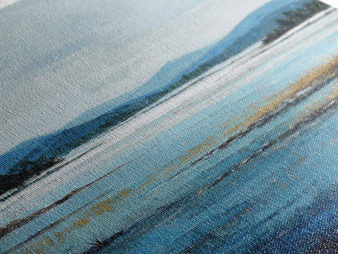 Fjord Landscape with Icy Blue Water Canvas Print, Landscape Art, Living Room Decor, Oil Painting, Horizon, Modern Art, LAN-2x3-71