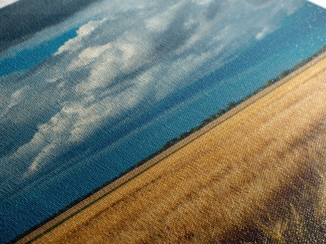 Golden Wheat Field Beneath Huge Clouds Framed Canvas Print, Landscape Art, Floral Wall Art, Living Room Decor, Horizon, LAN-2x3-8