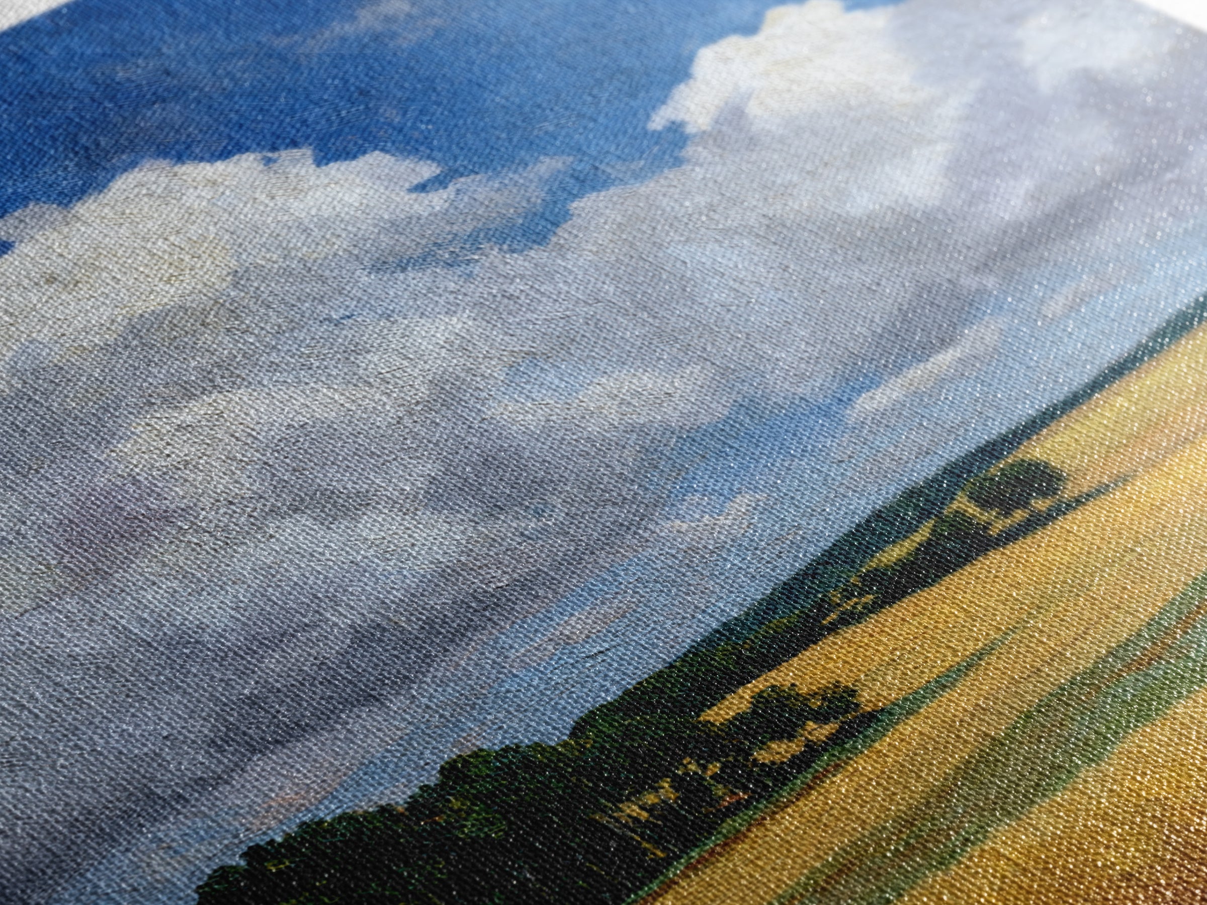 Golden Wheat Field Beneath Huge Clouds Framed Canvas Print, Landscape Art, Original Painting, Living Room Decor, Horizon, LAN-2x3-80