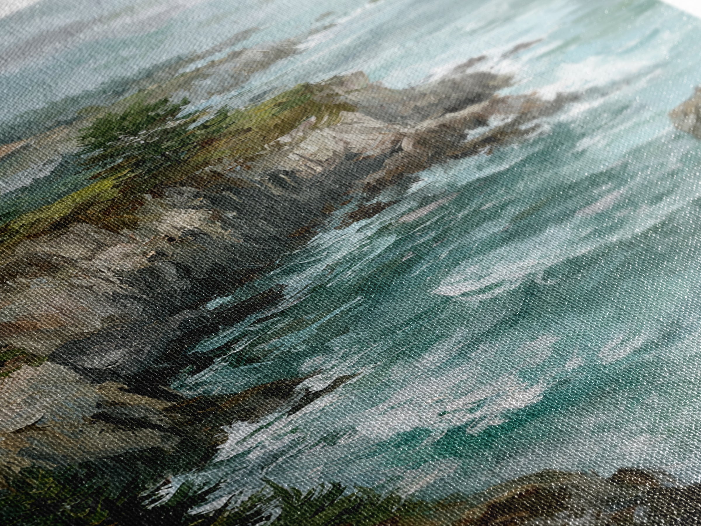 Coastal Cliffs with Crashing Waves Framed Canvas Print, Landscape Art, Farmhouse Decor, Living Room Decor, Fine Art, Horizon, LAN-2x3-88