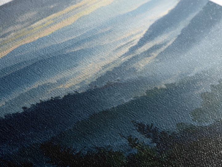 Misty Mountain Valley at Sunrise Canvas Print, Landscape Art, Digital Wall Art, Living Room Decor, Fine Art, Horizon, LAN-2x3-9