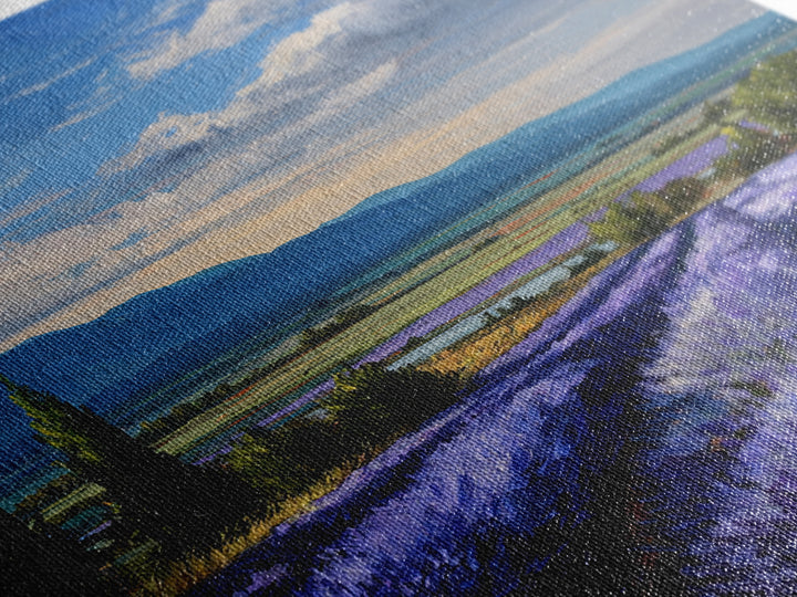 Lavender Field Leading to Distant Hills Framed Canvas Print, Landscape Art, Framed Wall Art, Living Room Decor, Oil Painting, LAN-2x3-90