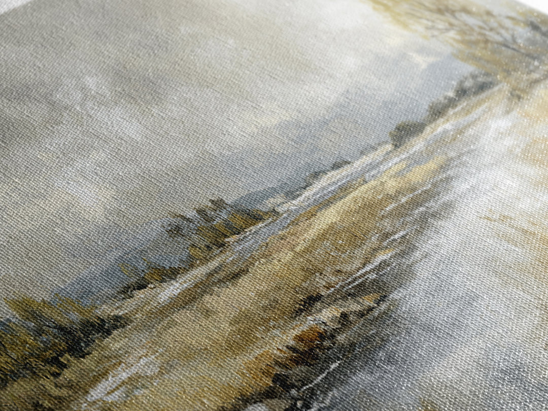 Moonlit River with Silver Reflections Canvas Print, Landscape Art, Living Room Decor, Oil Painting, Horizon, Modern Art, LAN-3x1-13