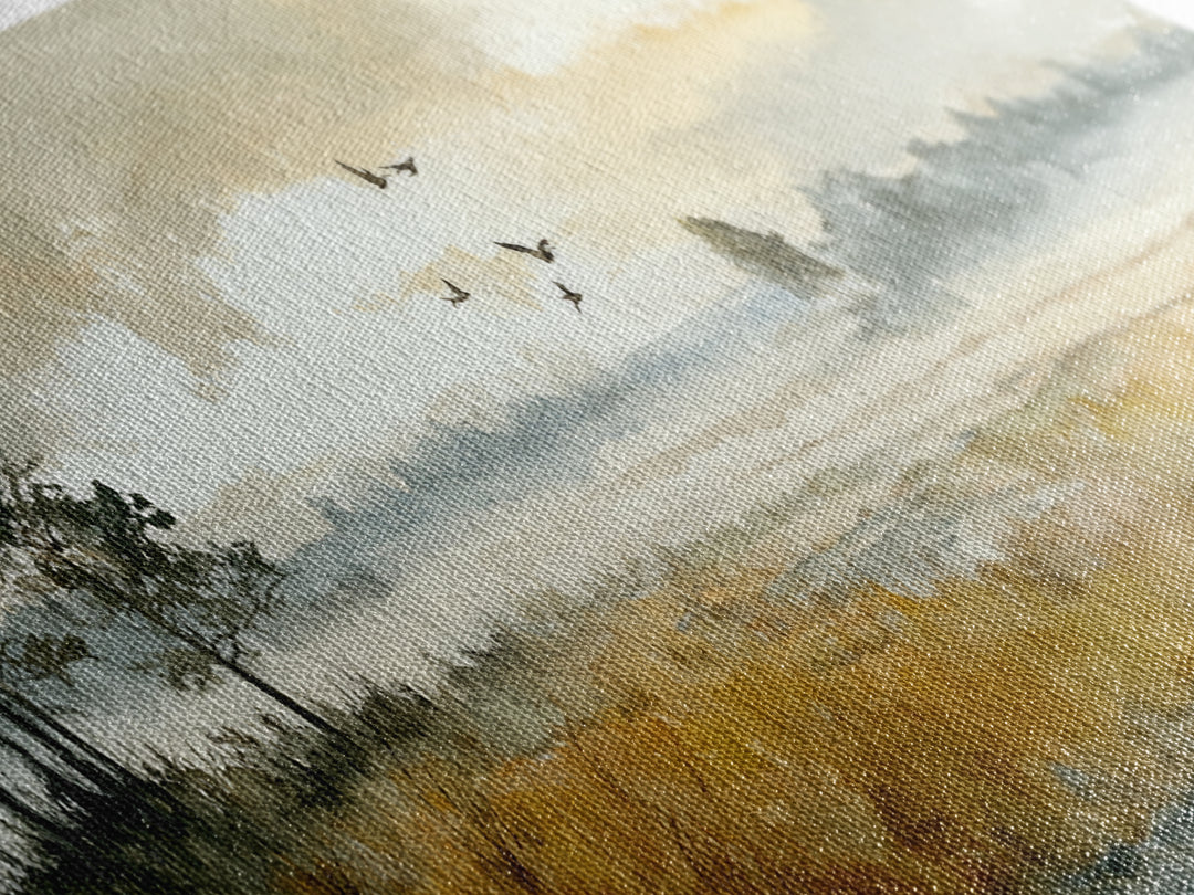 Misty Cypress Swamp Canvas Print, Landscape Art, Framed Wall Art, Living Room Decor, Oil Painting, Horizon, Modern Wall Art, LAN-3x1-38