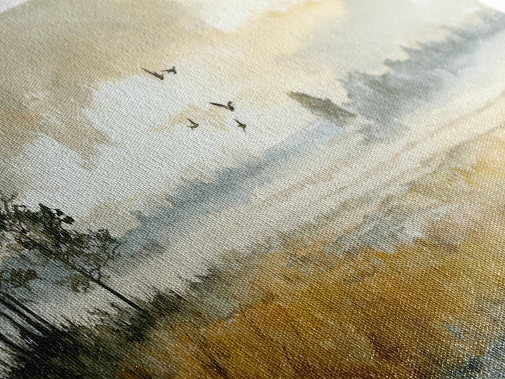 Misty Cypress Swamp Canvas Print, Landscape Art, Framed Wall Art, Living Room Decor, Oil Painting, Horizon, Modern Wall Art, LAN-3x1-38