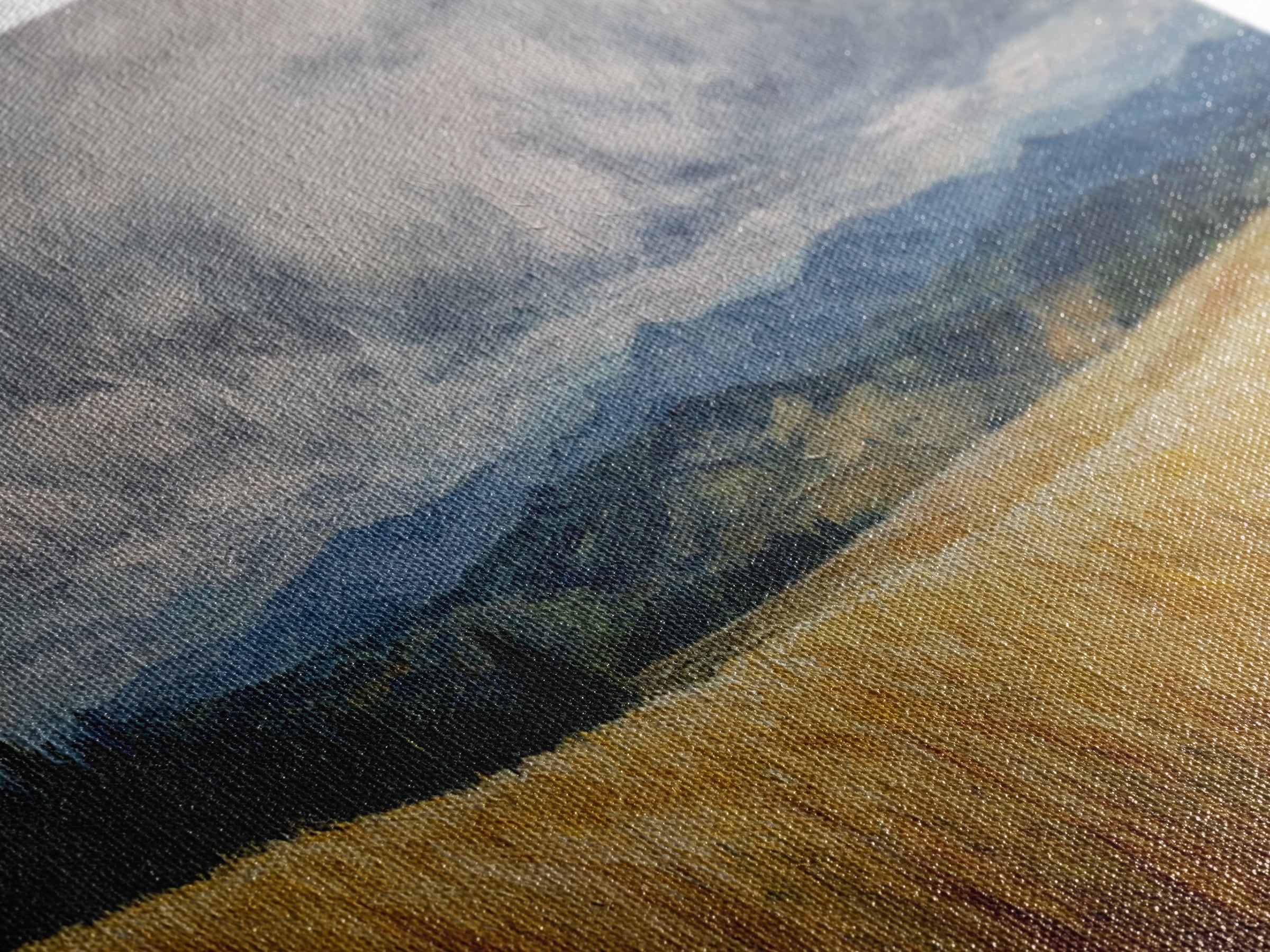 Golden Wheat Field Beneath Huge Clouds Canvas Print, Landscape Art, Neutral Decor, Living Room Decor, Oil Painting, Horizon, LAN-3x1-40
