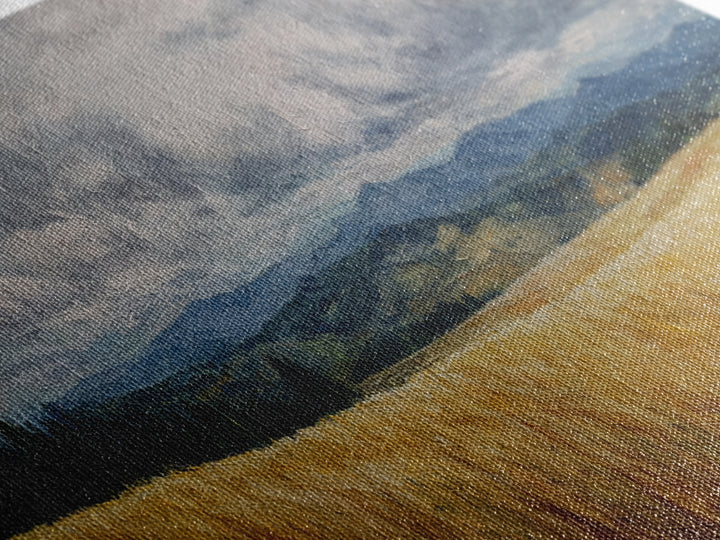 Golden Wheat Field Beneath Huge Clouds Canvas Print, Landscape Art, Neutral Decor, Living Room Decor, Oil Painting, Horizon, LAN-3x1-40